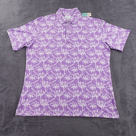 Bermuda Sands Mens L Purple Floral Vaughn Paisley Polo Shirt Golf Performance